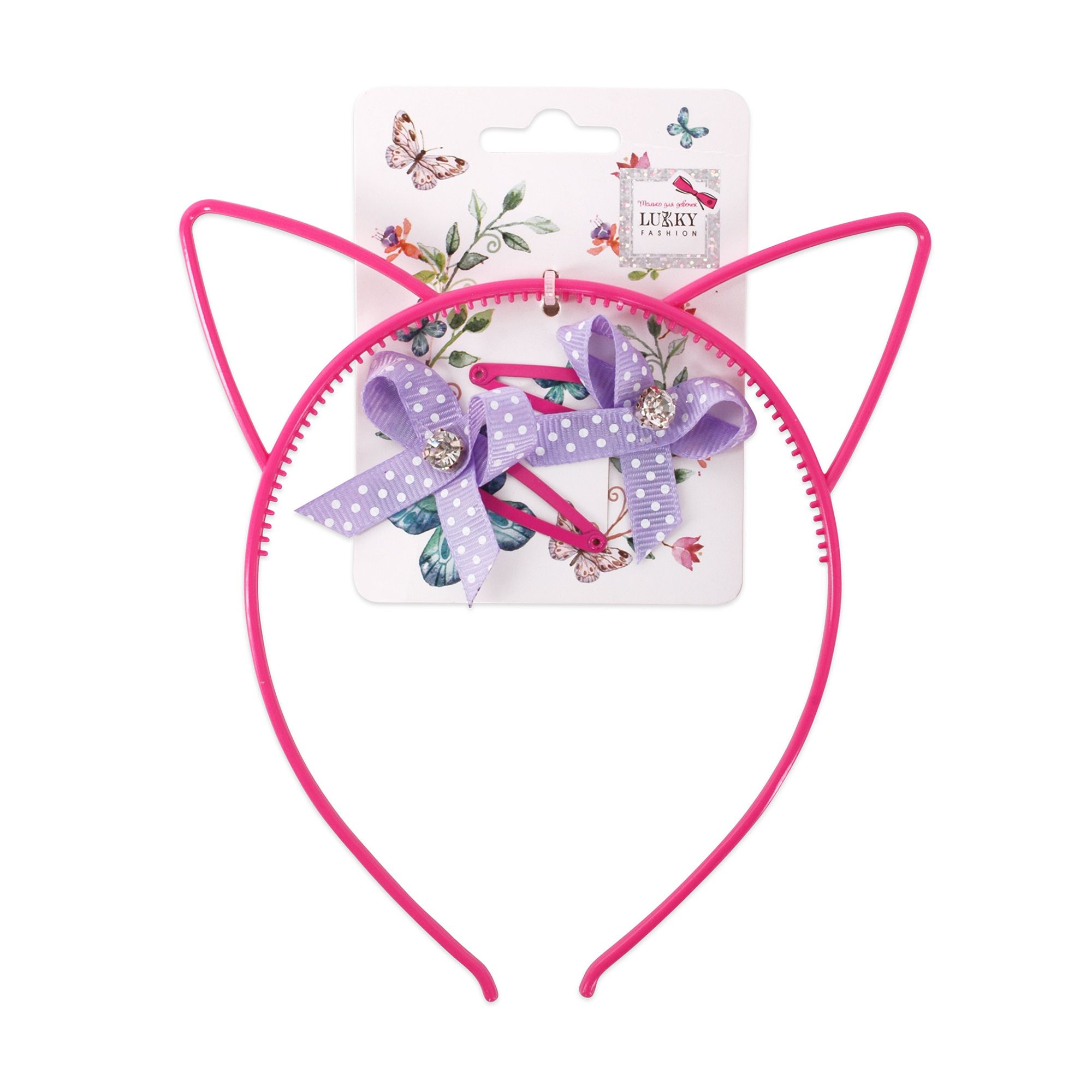Обруч для волос Lukky с ушками, с 2 заколками в комплекте, 1 шт (T18561 ...