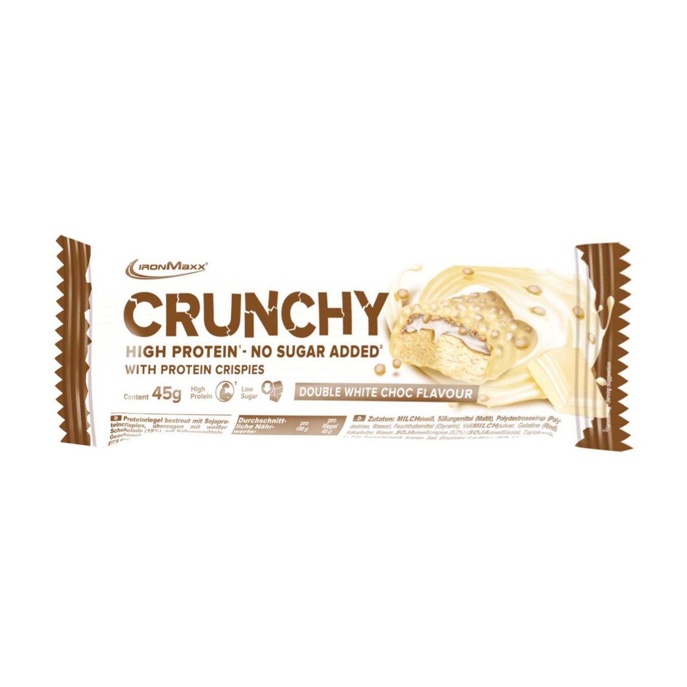 Батончик с высоким содержанием протеина IronMaxx Crunchy Двойной белый ...
