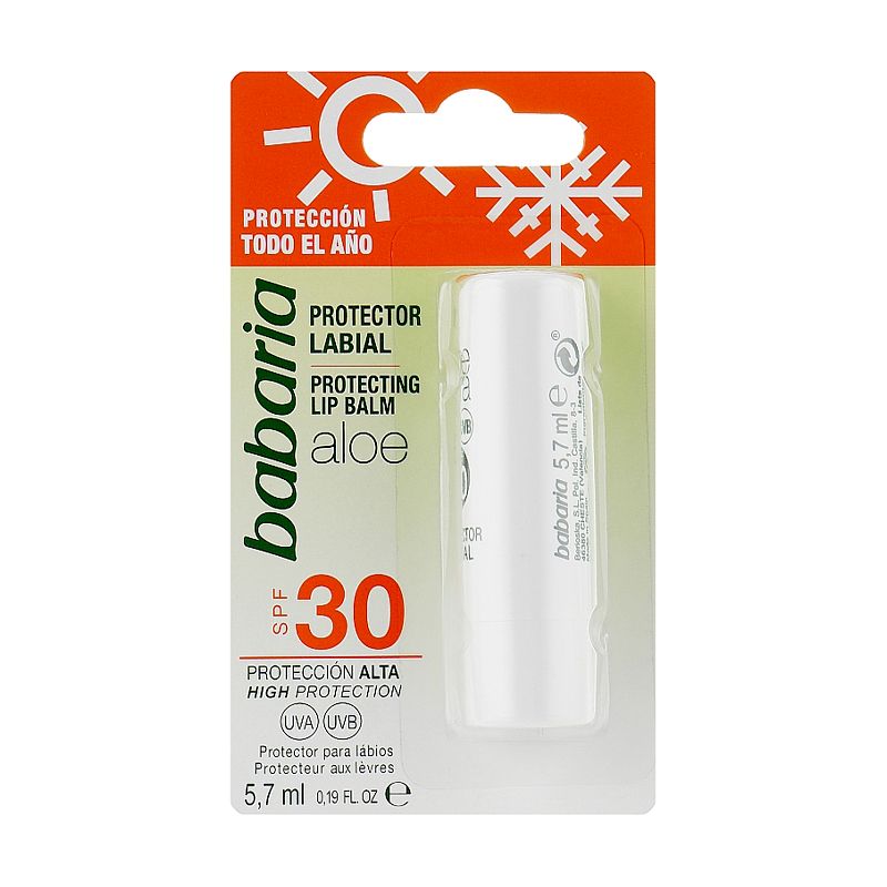 Защитный бальзам для губ Babaria Aloe Lip Balm, SPF 30, алоэ вера, 5.7 ...