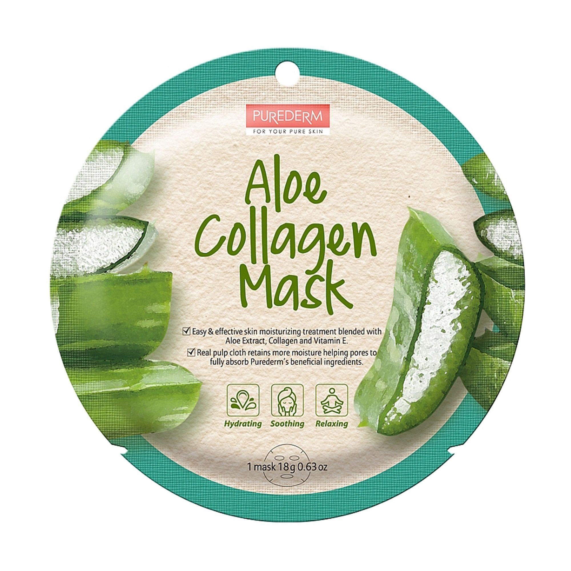 Тканинна маска для обличчя Рurederm Aloe Collagen Mask з колагеном ...