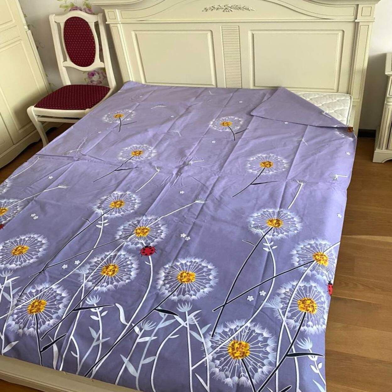 Пододеяльник на запах односпальный темно-сиреневый в одуванчиках ...