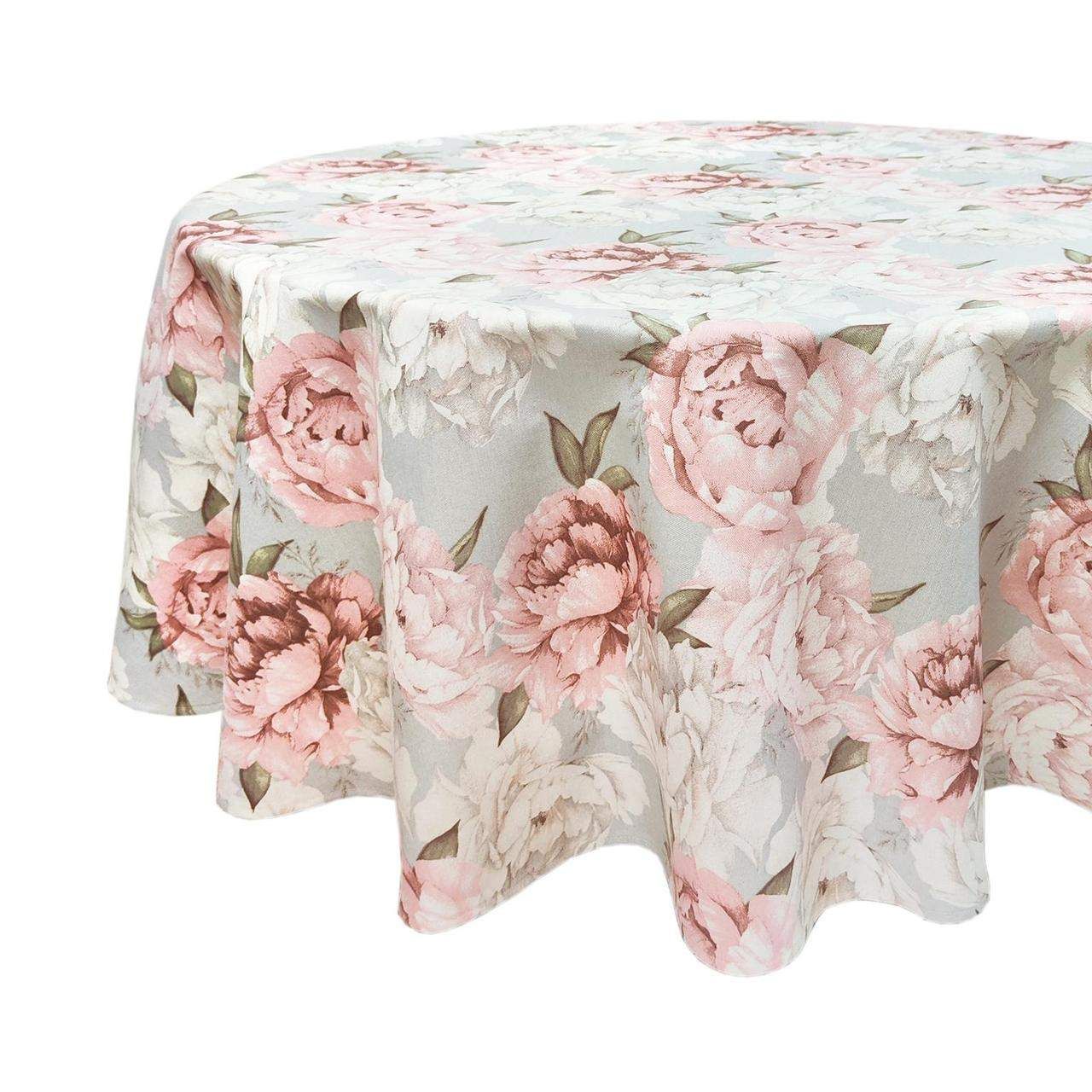 Скатерть Maystat Нежные пионы с тефлоновым покрытием 140х300 см серый ...