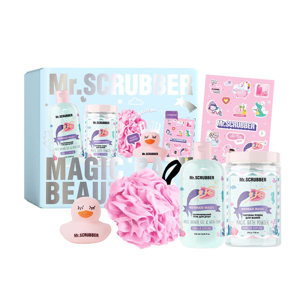 Тетяна К. Подарочный набор Mr.Scrubber Vanilla Cupcake (гель для душа, 250 мл + пудра для ванны, 200 г + стикерпак + мочалка + утенок-скраббери) photo