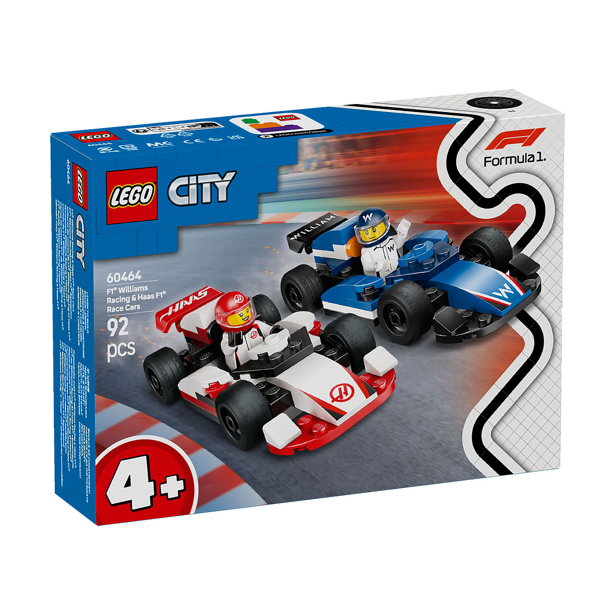 Максим Конструктор LEGO City Автомобили для гонок F1 команд Williams Racing и Haas F1, 92 детали, от 4 лет (60464) photo