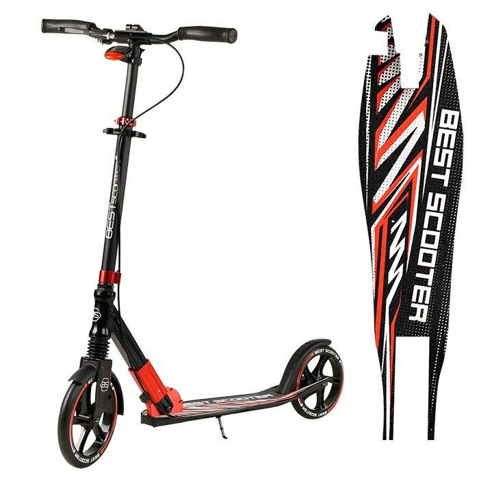 Оксана Самокат двухколесный складной Best Scooter 10304, с ручным тормозом и фарой, черно-красный (1303994) photo