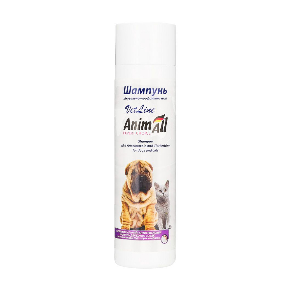 Оксана З. Шампунь для кошек и собак AnimAll VetLine с кетоконазолом и хлоргексидином, 250 мл photo