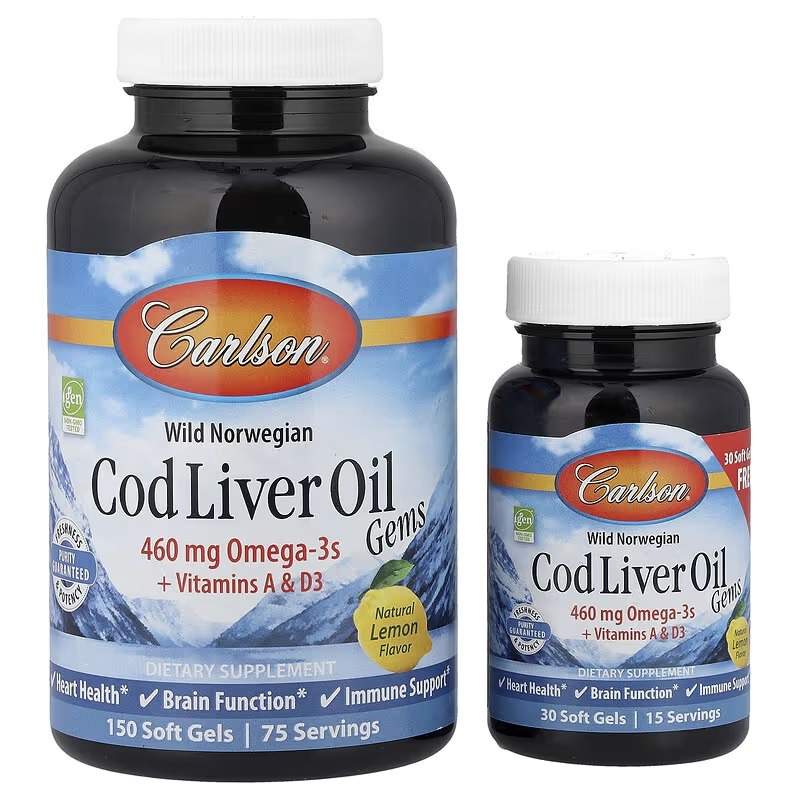 Жир з Печінки Тріски, Смак Лимону, Cod Liver Oil Lemon, Carlson, 150+30 ...