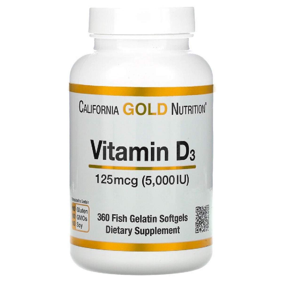 Витамин D3, 5000 МЕ (125 мкг), California Gold Nutrition, 360 ...