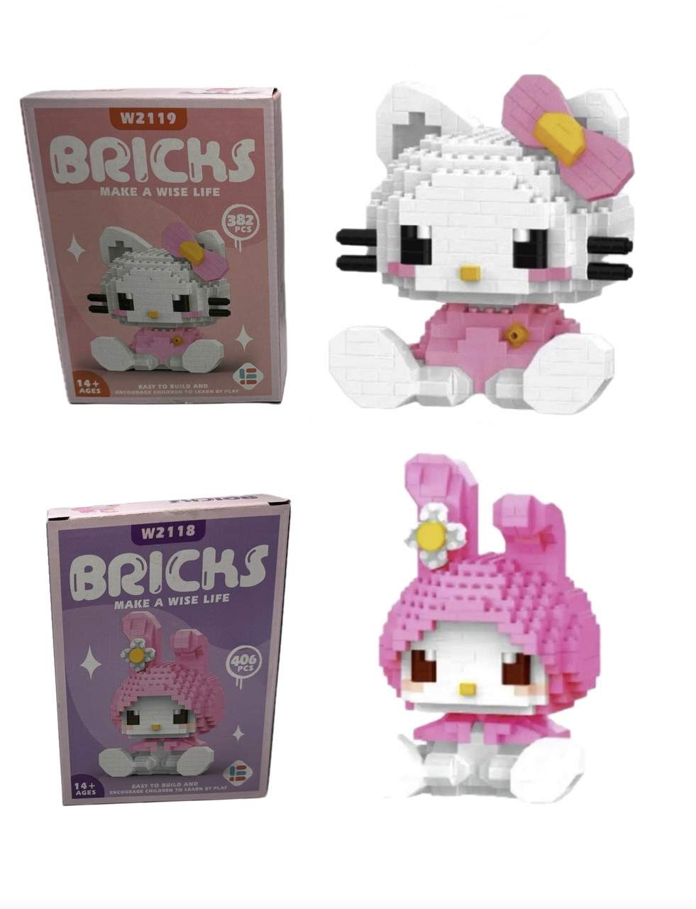 Дитячий конструктор 3D Bricks Hello Kitty 788 деталей 2 шт