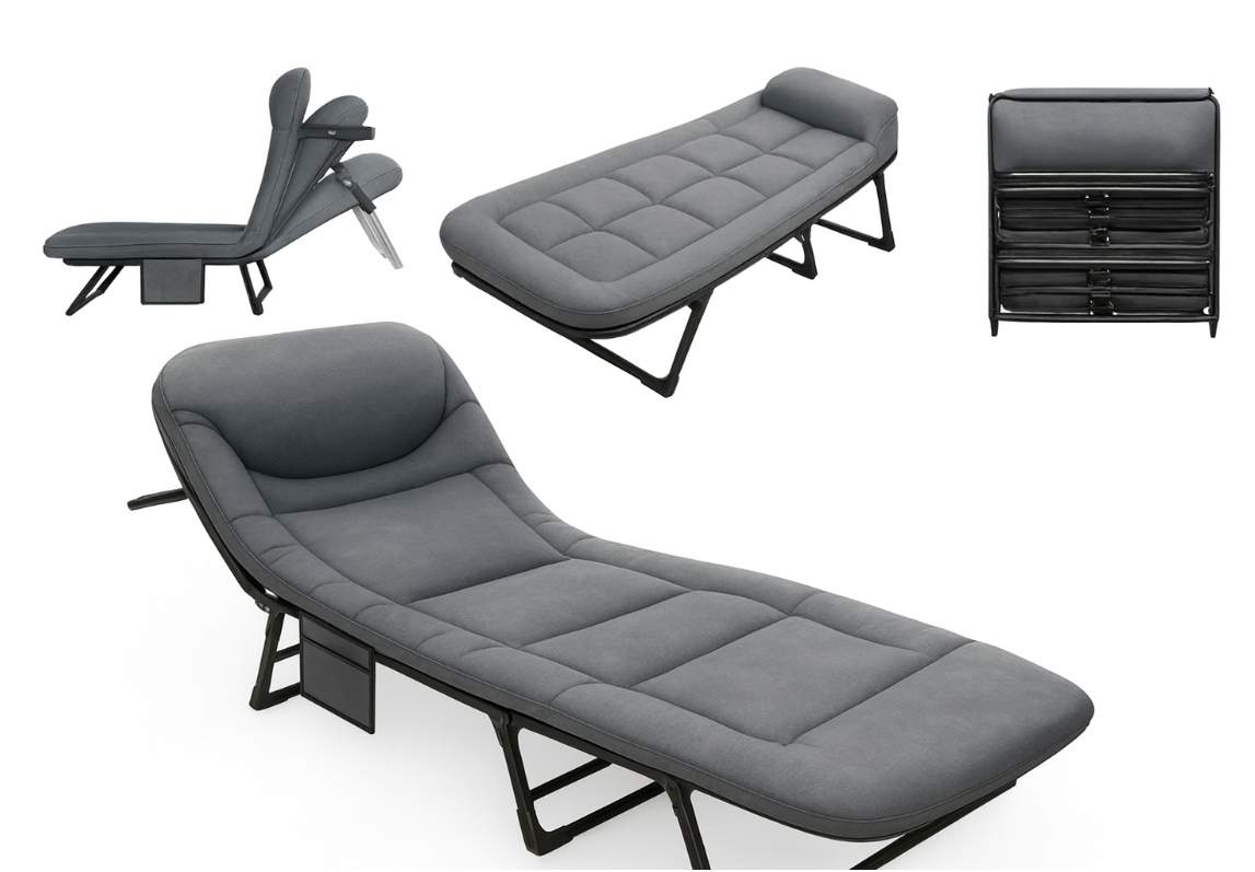 Валентина Л. Раскладная кровать Bodro Outdoor, 5 положений спинки, металлический каркас, матрас, погрузка 150 кг, вес 7,5 кг (1706635) photo