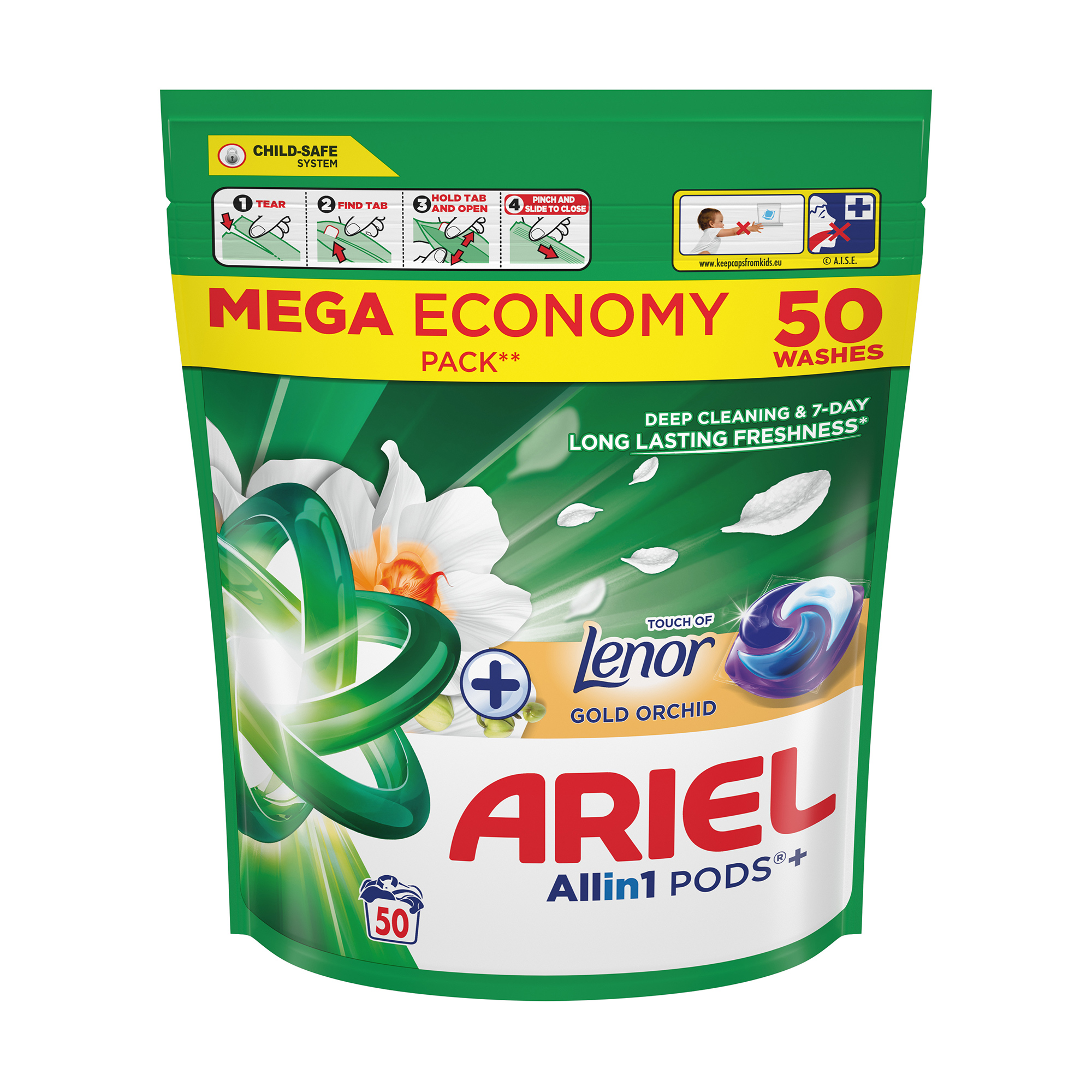 Кристина Капсулы для стирки ARIEL All in 1 Прикосновение Lenor, Золотая орхидея, 50 циклов стирки, 50 шт photo
