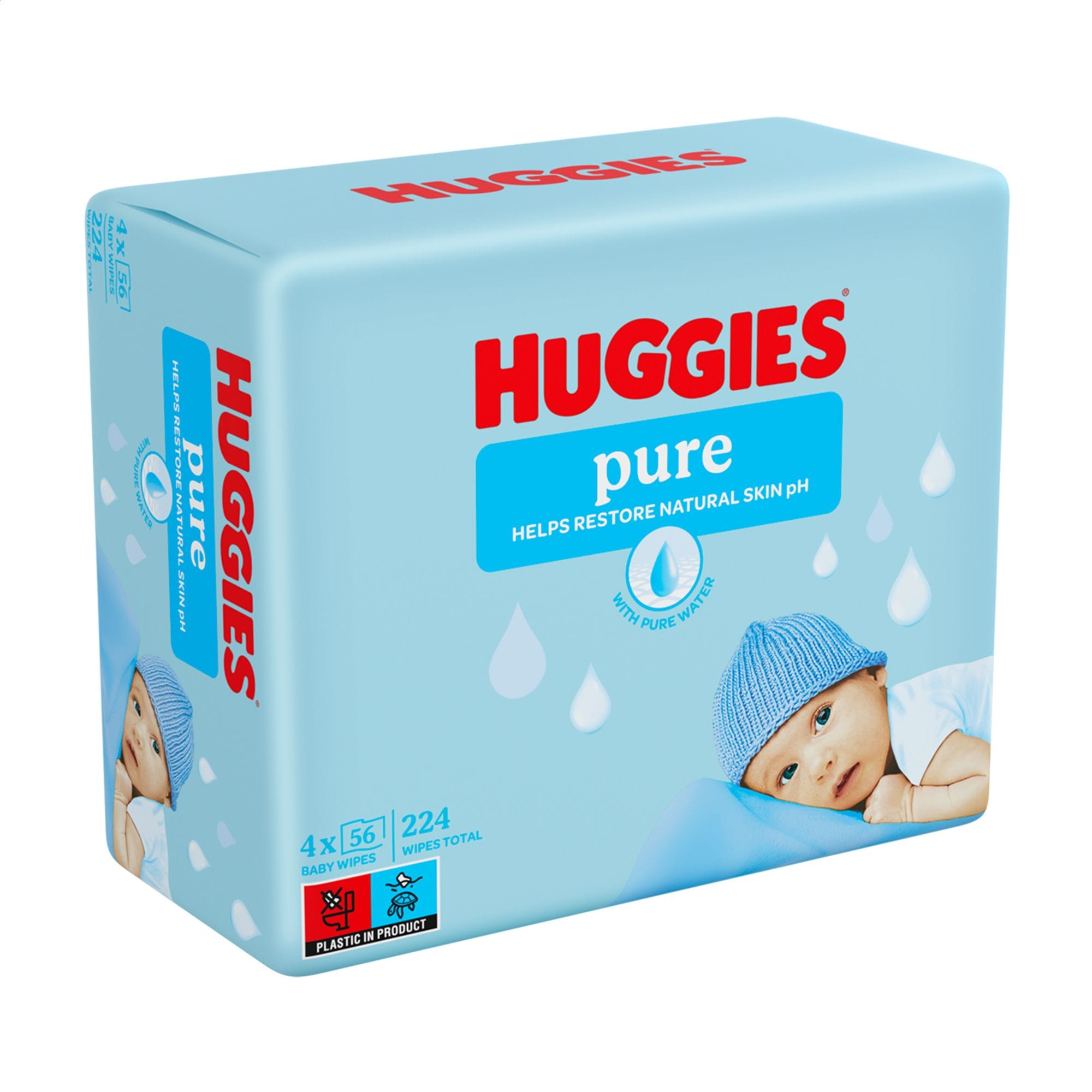 Яна Детские влажные салфетки Huggies Pure для младенцев,4*56 шт photo