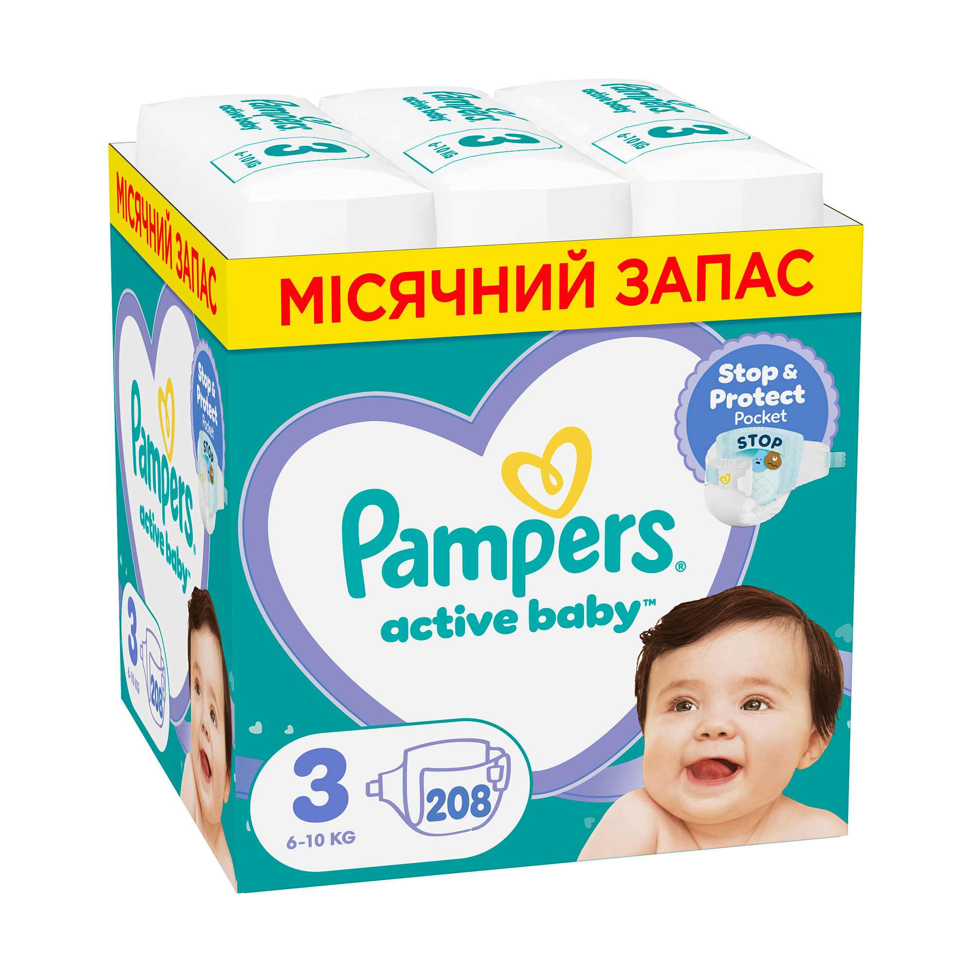 Підгузки PAMPERS Active Baby Midi дитячі р.3 6-10 кг 208 шт
