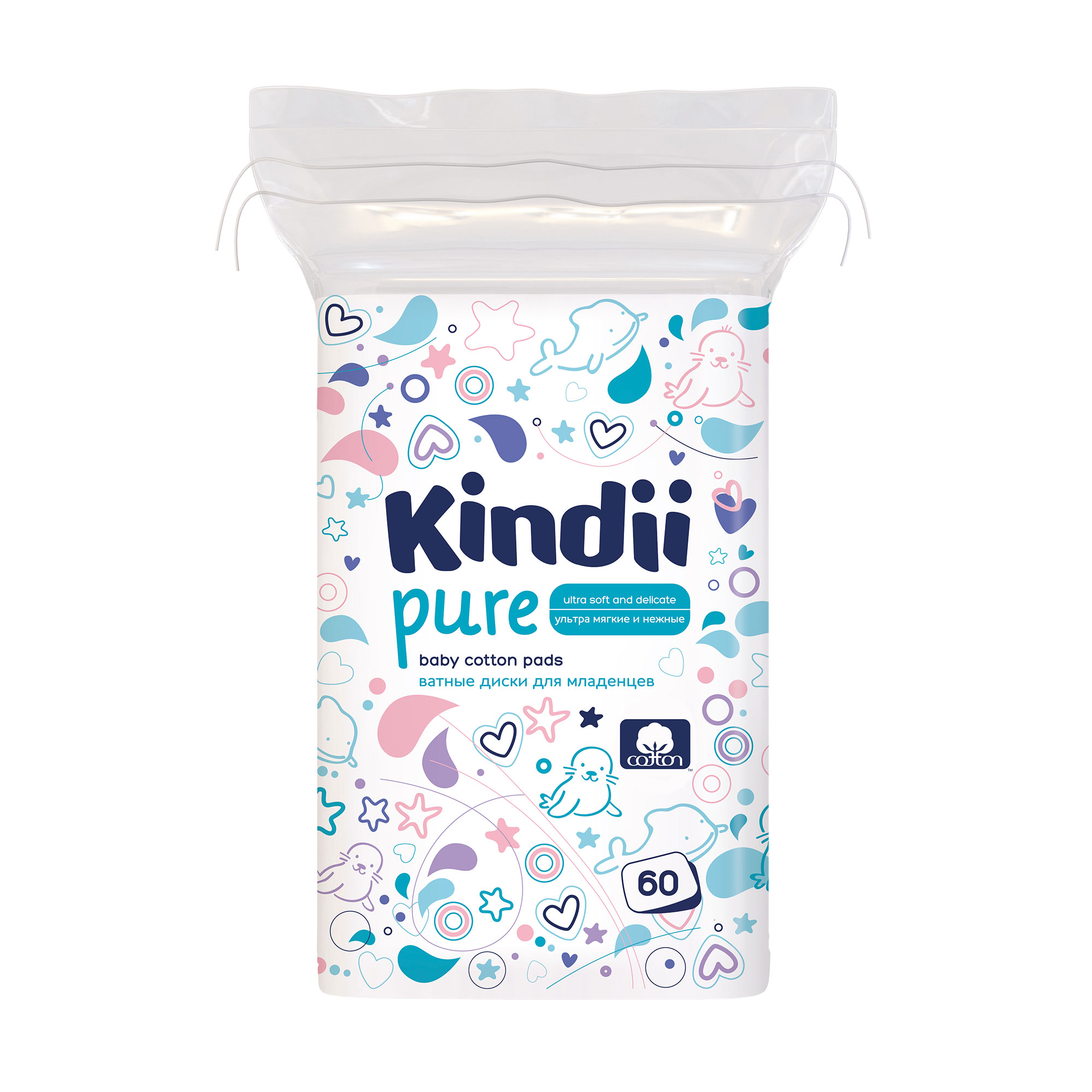 Олена М. Детские ватные диски Cleanic Kindii Pure Cotton Pads, 60 шт photo