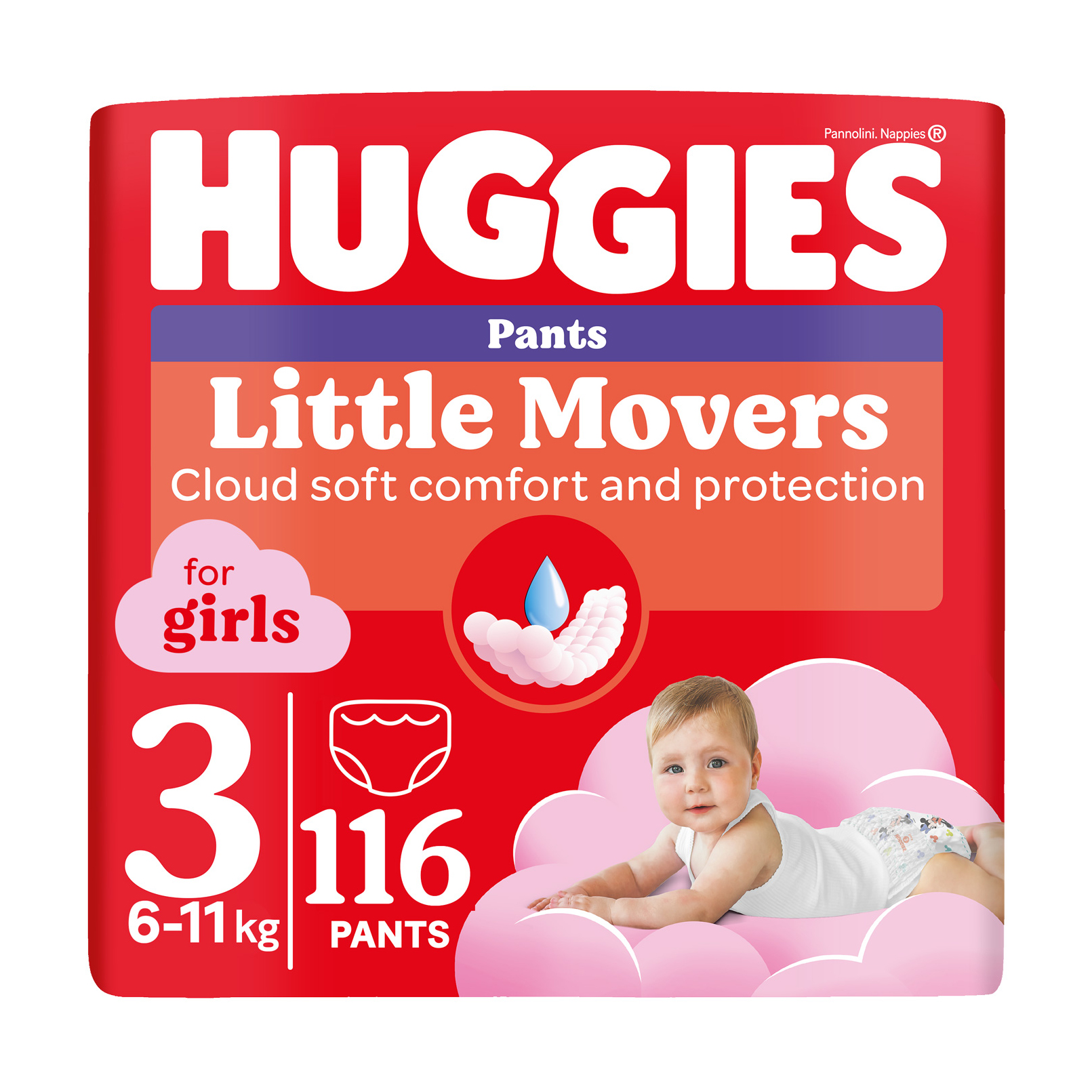 Алла Подгузники-трусики Huggies Little Movers Pants для девочек, размер 3 (6-11 кг), 116 шт photo