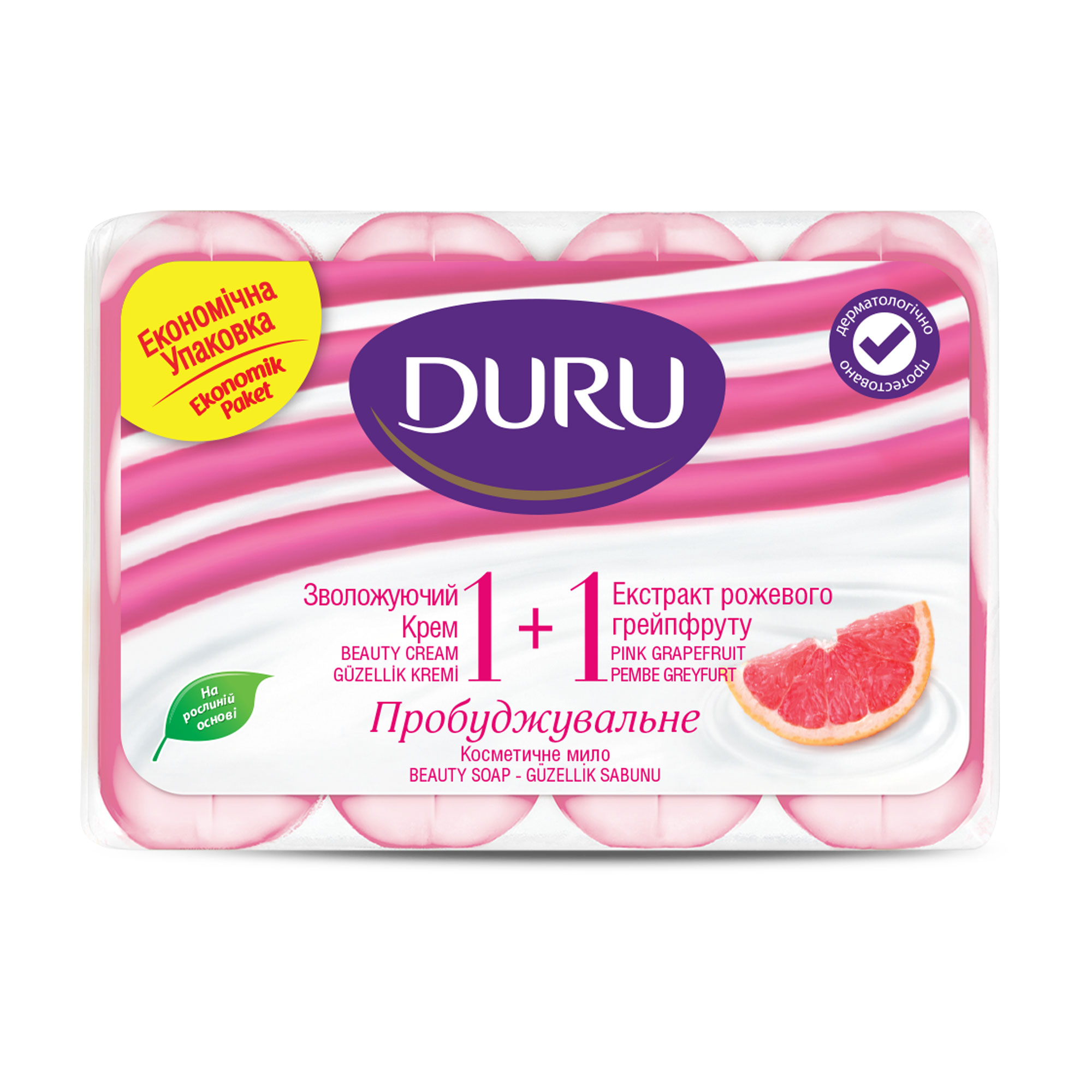 Ірина С. Крем-мыло твердое DURU Увлажняющий крем и розовый грейпфрут 1+1, 4*80 г photo