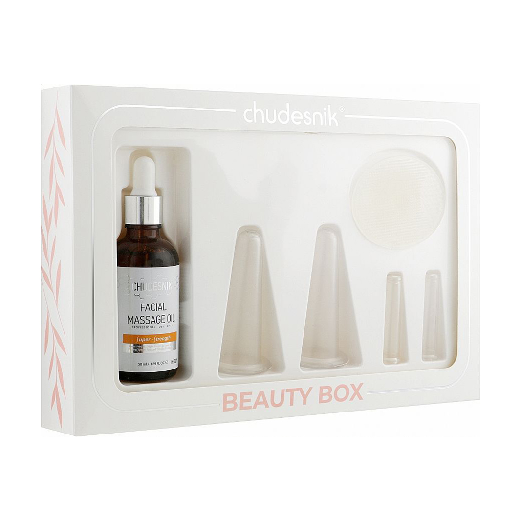 Оксана В. Набор для массажа лица chudesnik Beauty Box (вакуумные банки, 4 шт + масло, 50 мл) photo