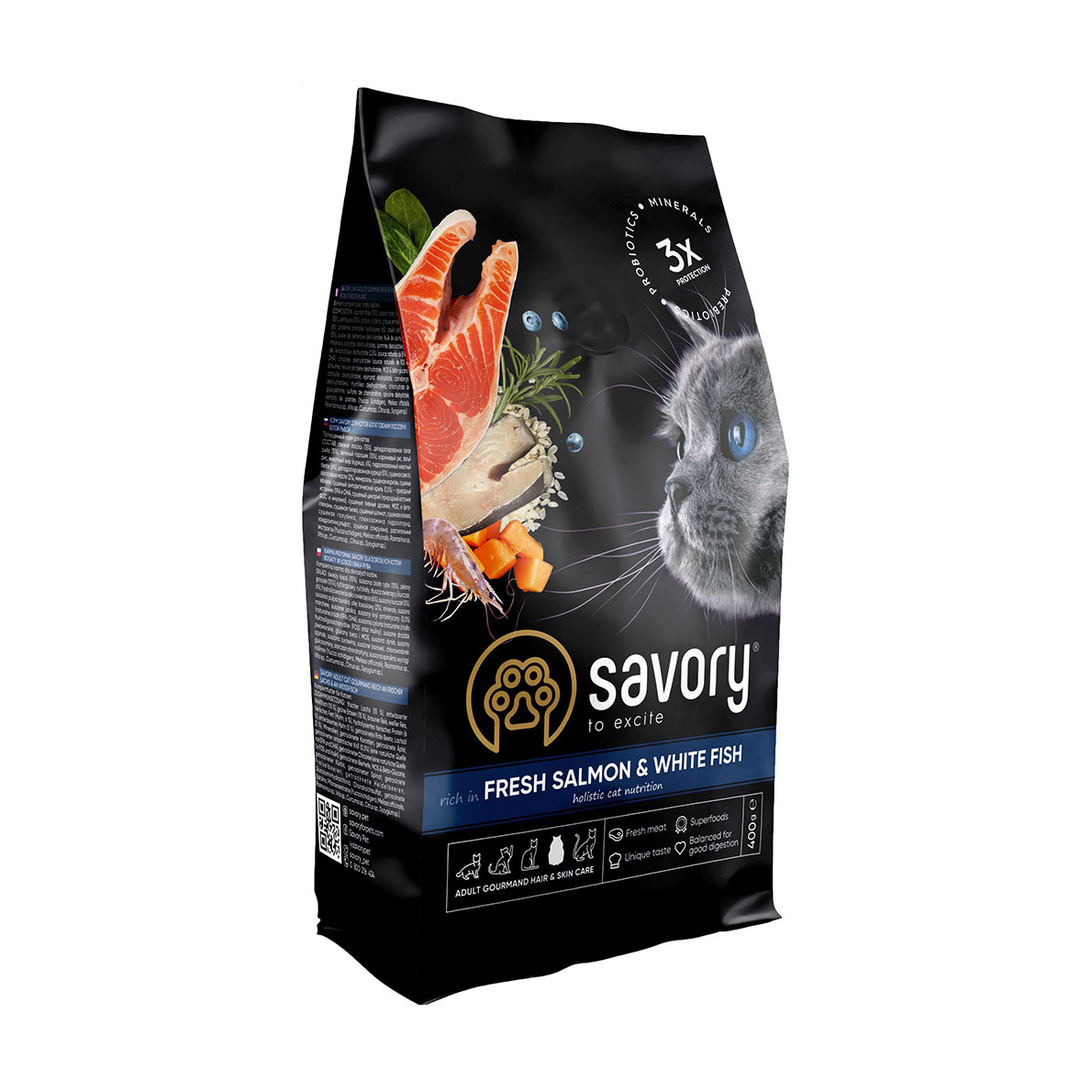 Лілія З. Сухой корм для длинношерстных взрослых кошек Savory Adult Gourmand Fresh Salmon & White Fish с лососем и белой рыбой photo