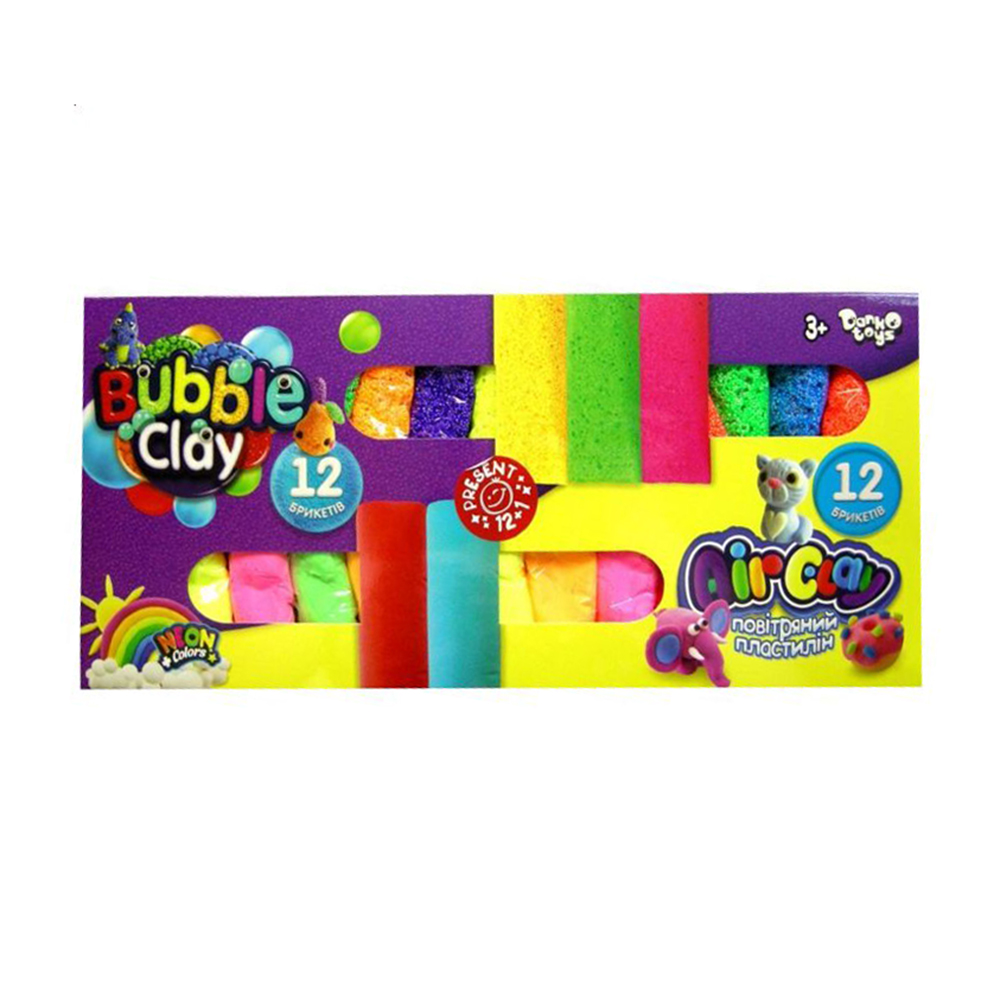 Дитячий пластилін Danko Toys Air Clay+Bubble Clay 24 кольори, від 3 ...