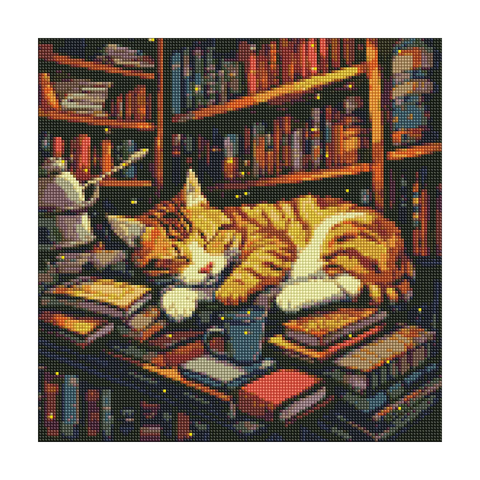 Далия Гугель Алмазная мозаика Ideyka Пушистый книголюб, с АВ стразами, 40*40 см (AMO7648) photo