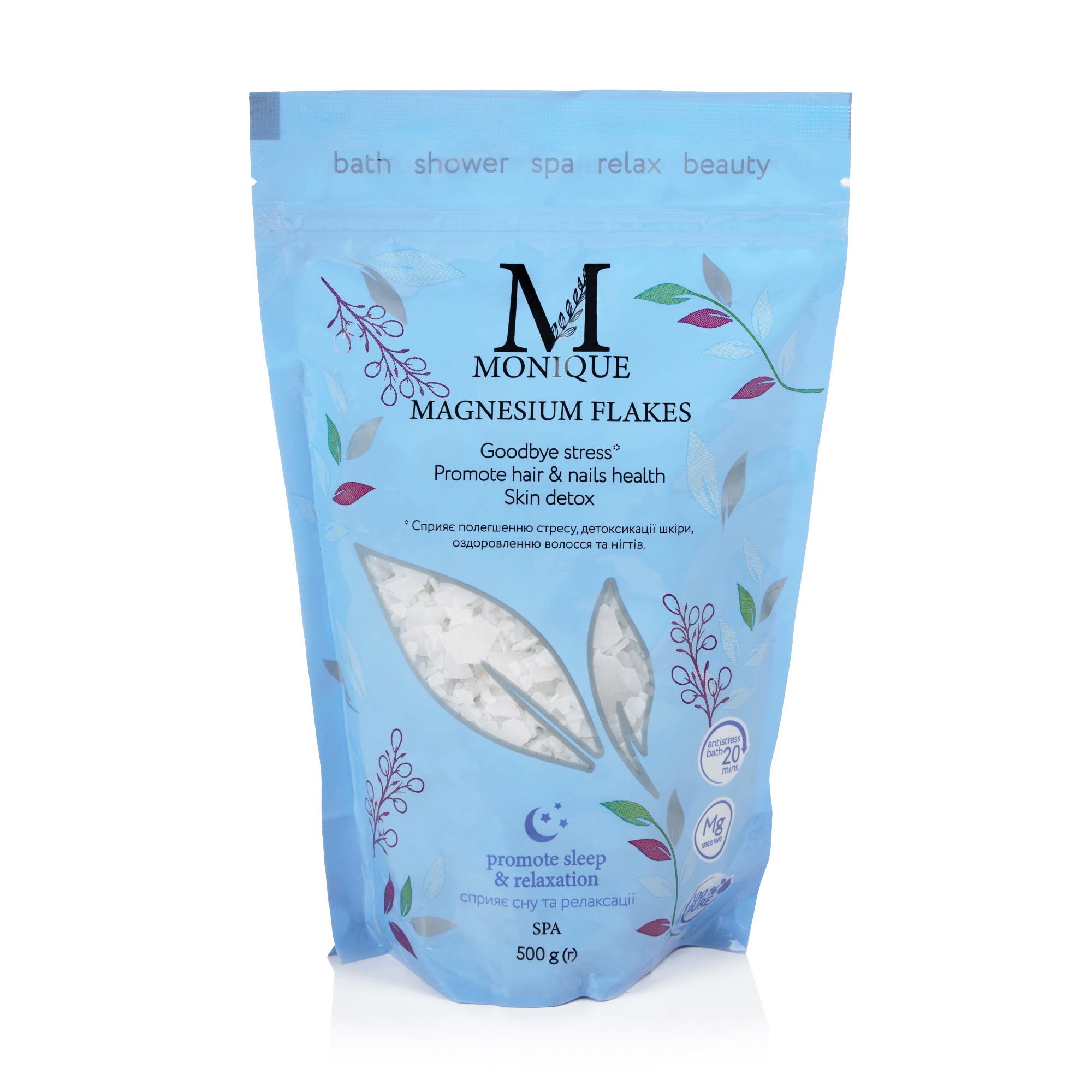 Сіль для ванни MONIQUE Магнієві пластівці на основі хлориду магнію, 500 г