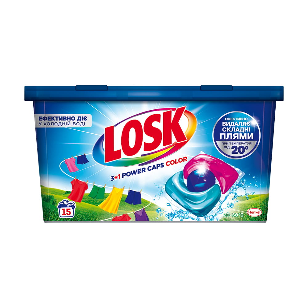 Капсулы для стирки Losk Color 3+1 Power Caps Color, 15 стирок, 15