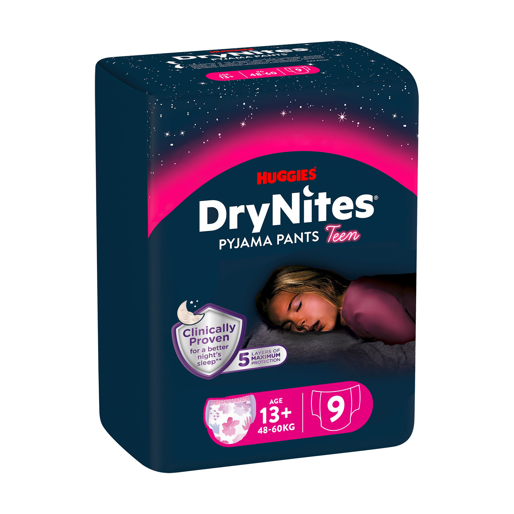Олександра Нічні трусики-підгузки Huggies DryNites для дівчаток, 13+ років (48-60 кг), 9 шт photo