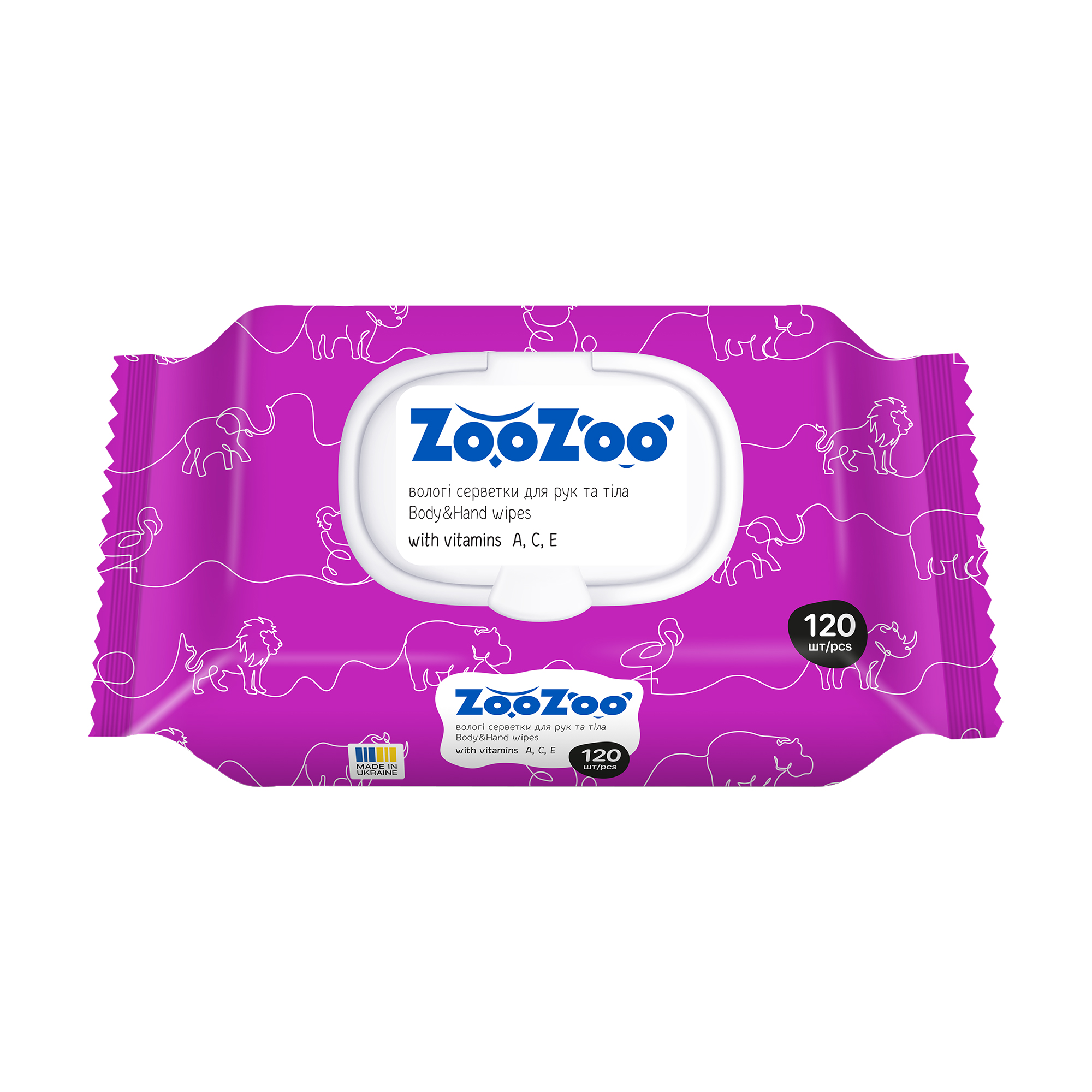 Ніколь Вологі серветки для рук та тіла ZooZoo Body & Hand Wipes з вітамінами A, C, E, 120 шт photo