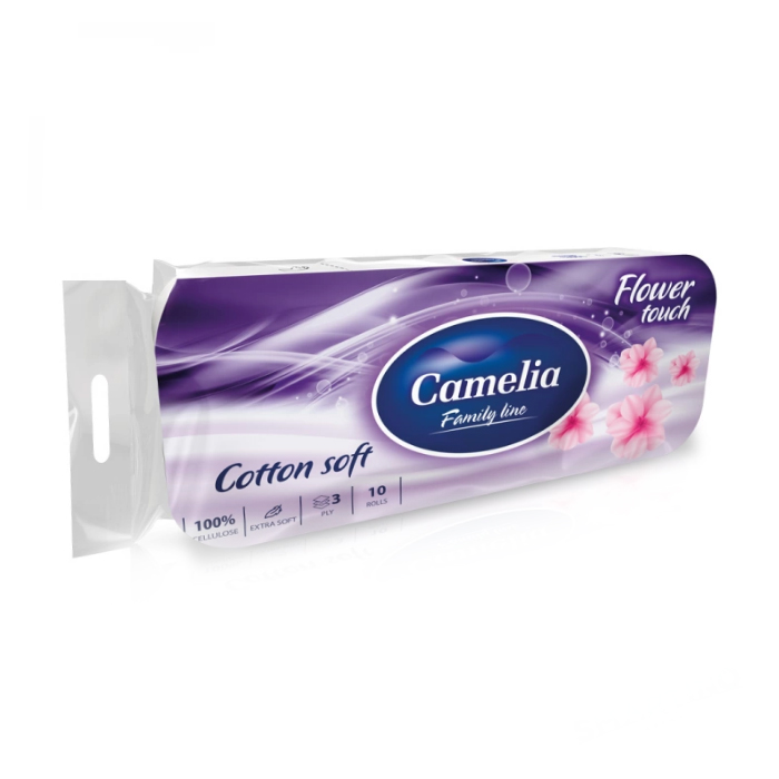 Юлія М. Туалетная бумага Camelia Flower Touch Магнолия, белая, 3-слойная, 106 отрывов, 10 рулонов photo