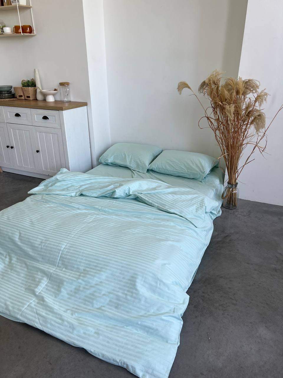 Комплект постельного белья Страйп-сатин полуторный 150х210 наволочки ...