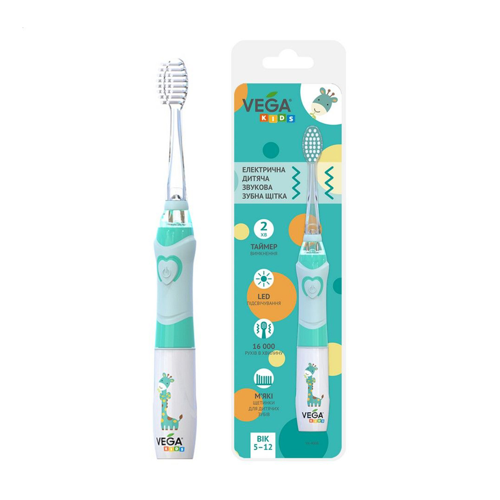 Светлана Электрическая детская звуковая зубная щетка Vega Kids VK-400B Light-Up от 5 до 12 лет, голубая, 1 шт photo