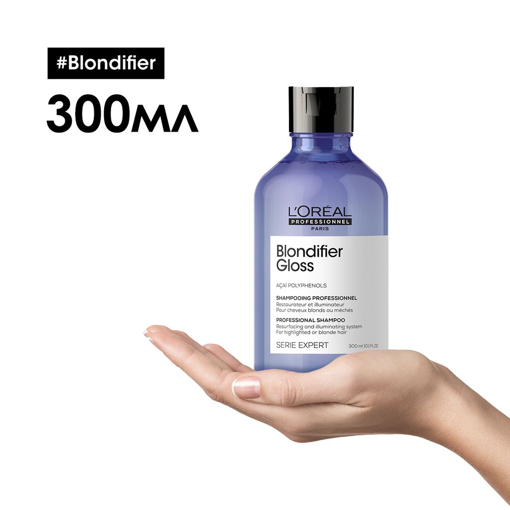 Шампунь для сяйва волосся, пофарбованого у відтінки блонд L'Oreal Professionnel Serie Expert Blondifier Gloss Shampoo, 300 мл — фото 3