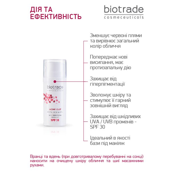 Відновлювальний крем для обличчя Biotrade Acne Out SPF 30 для шкіри з видимими дефектами та плямами постакне, 30 мл — фото 3