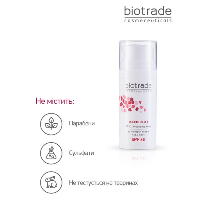 Відновлювальний крем для обличчя Biotrade Acne Out SPF 30 для шкіри з видимими дефектами та плямами постакне, 30 мл — фото 7