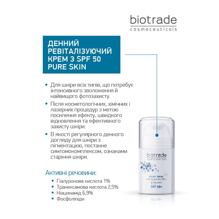 Денний ревіталізувальний крем для обличчя Biotrade Pure Skin Day Cream SPF 50+ проти перших ознак старіння, 50 мл — фото 2