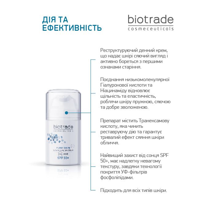 Денний ревіталізувальний крем для обличчя Biotrade Pure Skin Day Cream SPF 50+ проти перших ознак старіння, 50 мл — фото 3