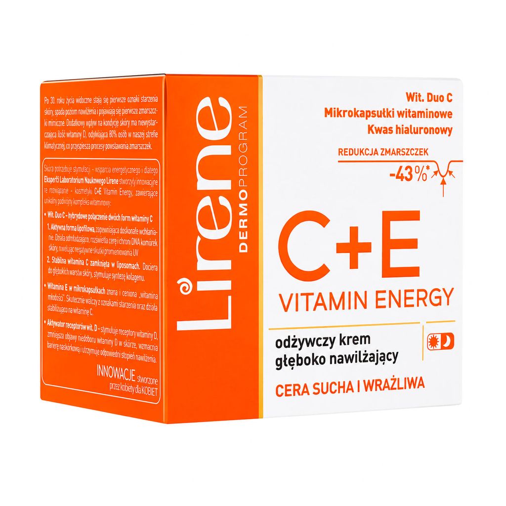 Живильний та глибоко зволожувальний крем для обличчя Lirene C+E Vitamin Energy, 50 мл — фото 2