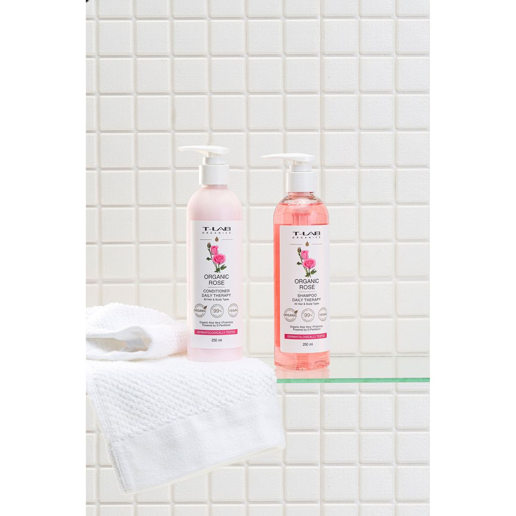 Шампунь T-LAB Professional Organics Organic Rose Shampoo Daily Therapy для щоденного догляду за волоссям, 250 мл — фото 2