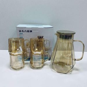 Глечик скляний з чашками 4 шт A-Plus 7014 золотого кольору (1222201)
