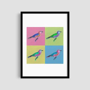 Постер Roomy "Colorful Sparrows" Белая рамка с глянцевым стеклом A2 (59.4x42 cm.) (1309727)