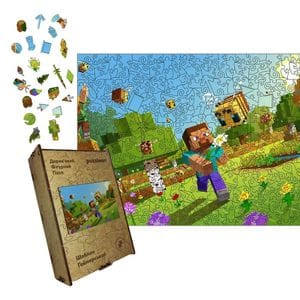 Дерев'яний фігурний пазл Minecraft (Майнкрафт) геймерський, А2, Дерев'яна коробка 300+ елементів (1520336)