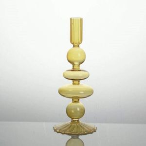 Подсвечник праздничный REMY-DEСOR стеклянный Роз желтого цвета для тонкой свечи высота 22 см декор для дома (1569341)