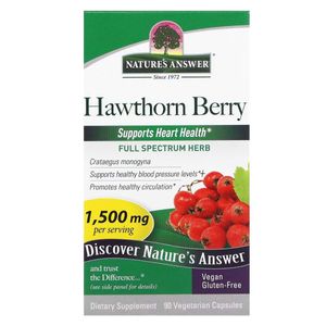 Боярышник, 1500 мг, Hawthorn Berry, Nature's Answer, 90 вегетарианских капсул (1586956)