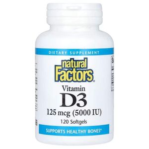 Витамин D3, 125 мкг 5000 МЕ, Vitamin D3, Natural Factors, 120 гелевых капсул (1588198)