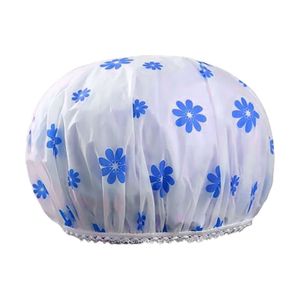 Шапочка для душа Cosmo Shop материал PE, прозрачная, цветы синие, 1 шт (CS44A)