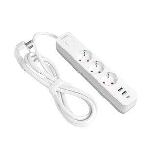 Мережевий подовжувач із заземленням 3 розетки/2USB-A/1Type-C 3м з кнопкою білий VF-PD33G2U1C-W Oncord Videx (1753653)