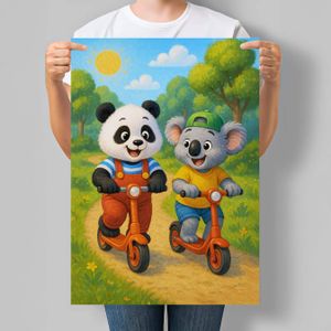 Постер Motivator для детской комнаты Панда и Коала на самокатах 42x59.4 см, A2, без рамки (DYT011_A2) (1762053)