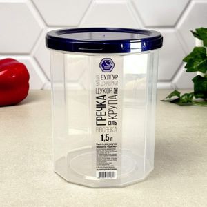 Контейнер пластиковый для сыпучих продуктов 1,5 л прозрачный с синей крышкой (1841953)