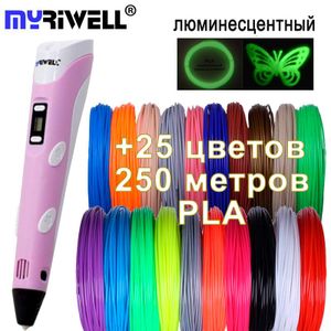 3D ручка Myriwell 2 RP100B (Оригинал) с LCD экраном +комплект пластика 25 цветов, 250 метров +трафареты Фиолетовая, Экопластик ПЛА 25 цветов по 10 метров (1962453)