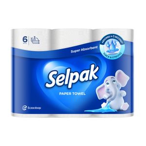 Бумажные полотенца Selpak Super белые, 3-слойные, 80 отрывов, 6 рулонов